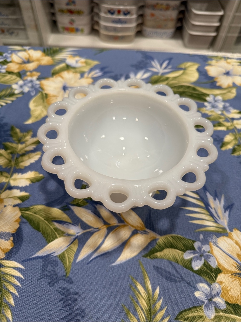 Milk Glass Lace-Edge Serving Bowl - White